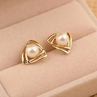 Brinco Triângulo De Pérolas Banhado Em Ouro 18K - Brsi342
