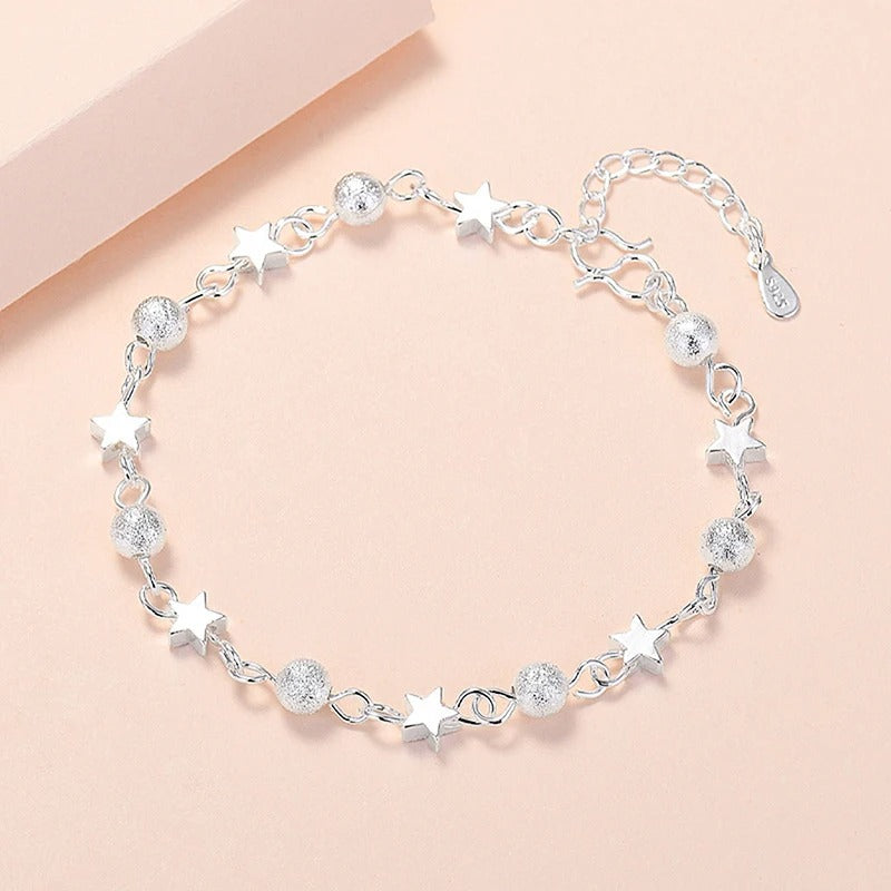 Pulseira Estrelas E Pontos De Luz Prata 925 - Pul1518