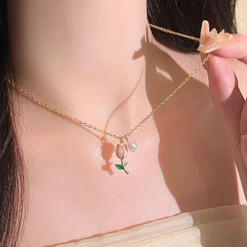 Conjunto Rosas E Pérolas Banhado Em Ouro 18K - Conj278