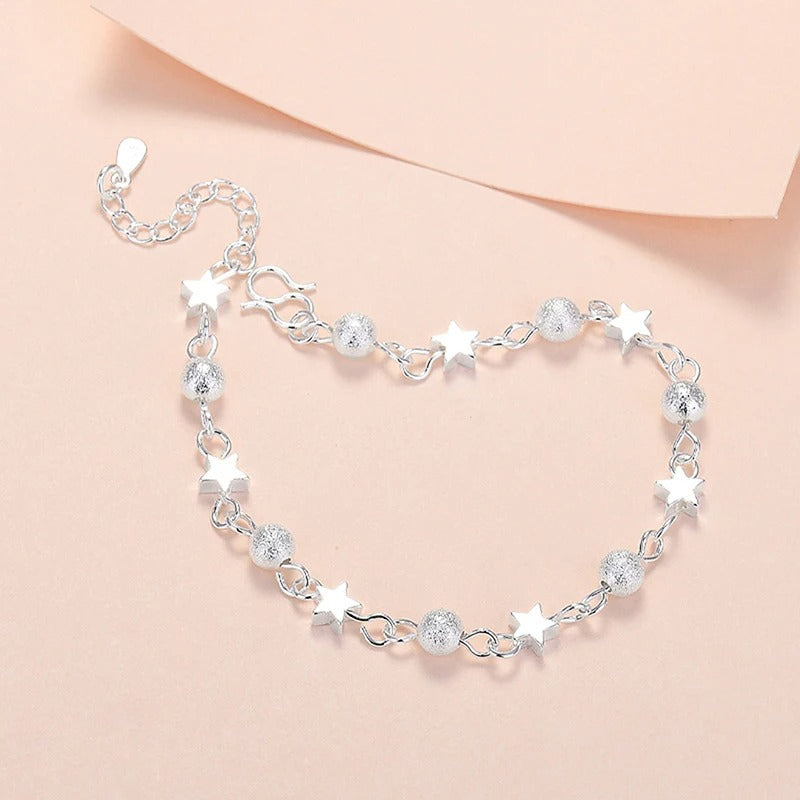 Pulseira Estrelas E Pontos De Luz Prata 925 - Pul1518