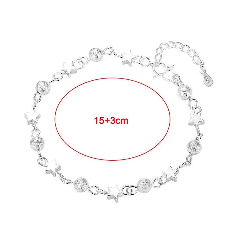 Pulseira Estrelas E Pontos De Luz Prata 925 - Pul1518