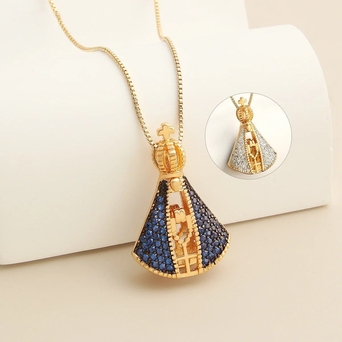 Colar Pingente Duplo Nossa Senhora Banhado Em Ouro 18K - Gargsi39