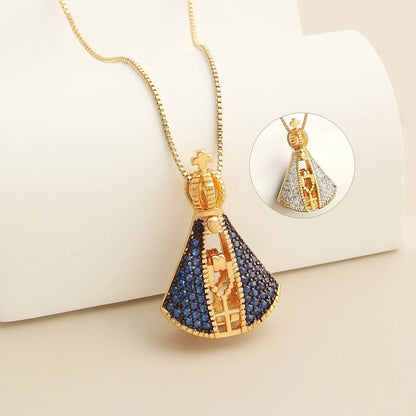 Colar Pingente Duplo Nossa Senhora Banhado Em Ouro 18K - Gargsi39