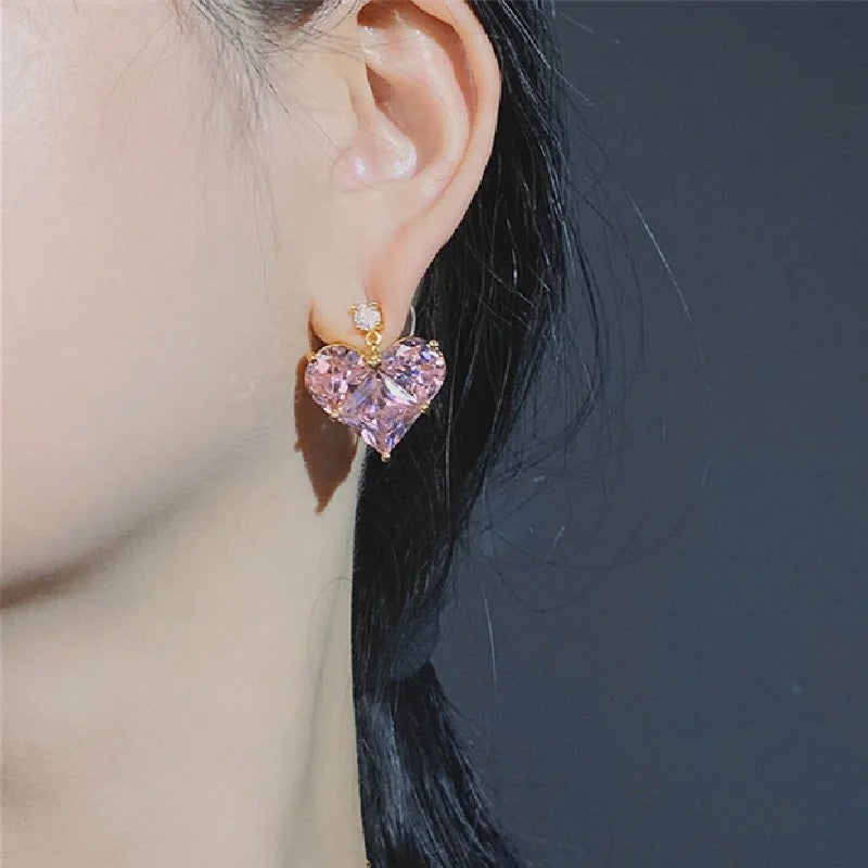 Conjunto Coração Rosa Banhado Em Ouro 18K - Conj469