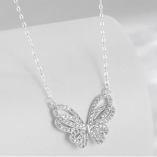 Colar Borboleta Cravejada Prata 925 - Pr0575