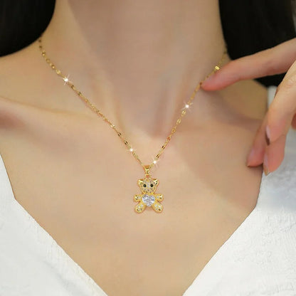 Conjunto Ursinho Cravejado Banhado Em Ouro 18K - Conj361