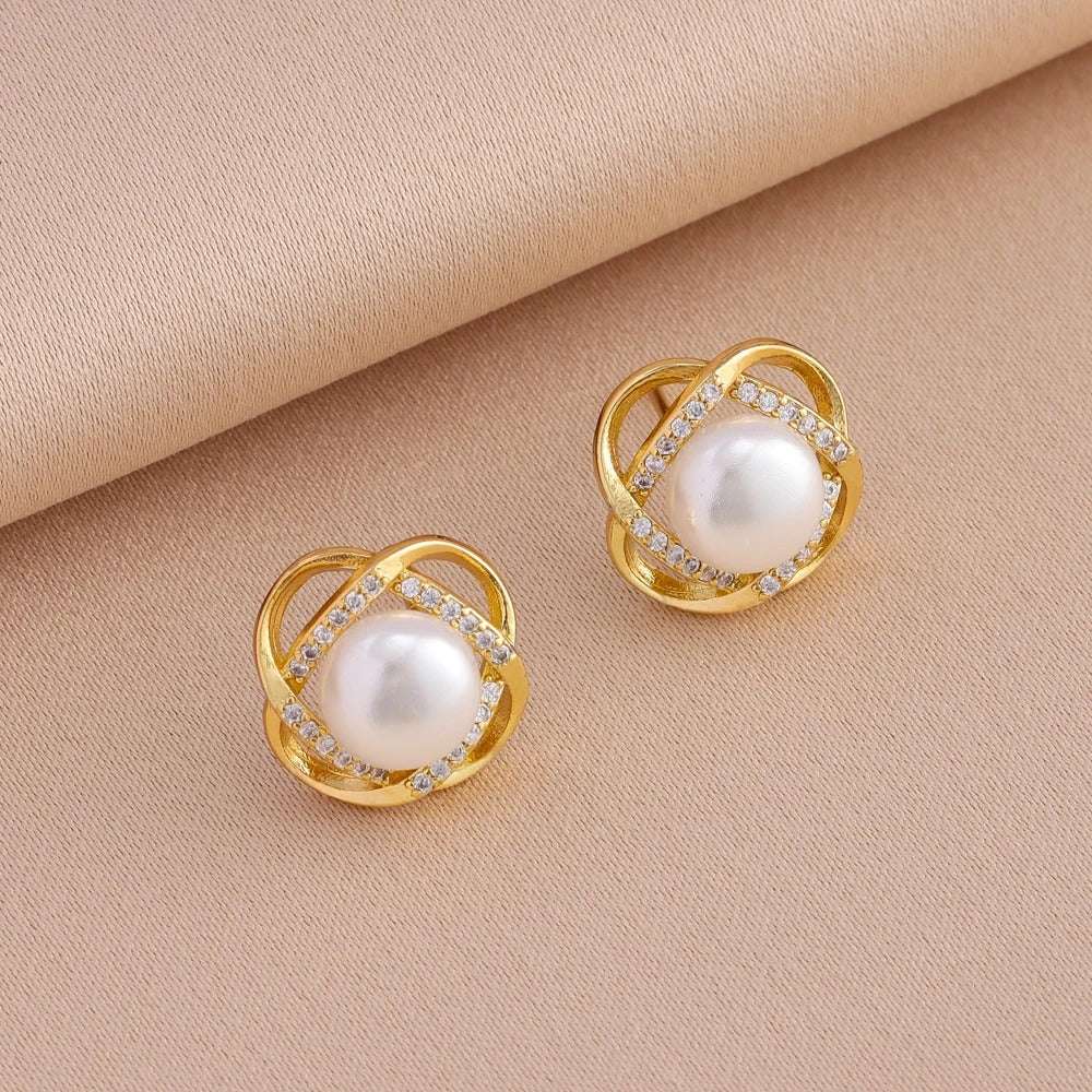 CONJUNTO PÉROLAS CRAVEJADAS BANHADO EM OURO 18K - CONJ612