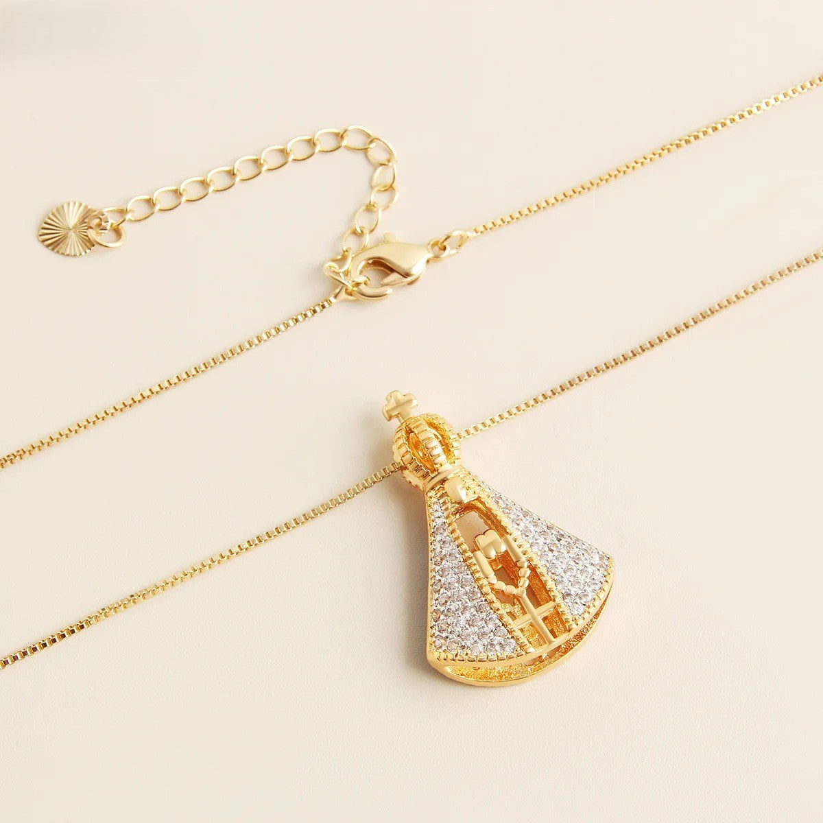 Colar Pingente Duplo Nossa Senhora Banhado Em Ouro 18K - Gargsi39