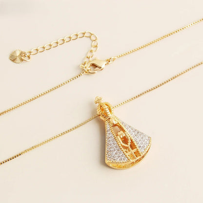 Colar Pingente Duplo Nossa Senhora Banhado Em Ouro 18K - Gargsi39