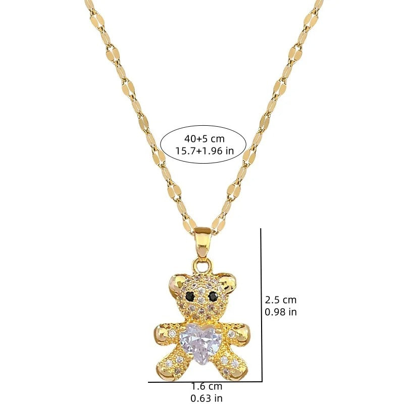 Conjunto Ursinho Cravejado Banhado Em Ouro 18K - Conj361