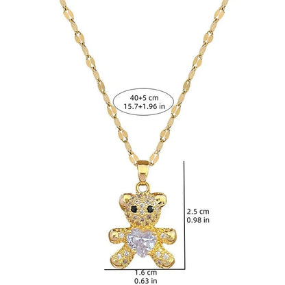 Conjunto Ursinho Cravejado Banhado Em Ouro 18K - Conj361