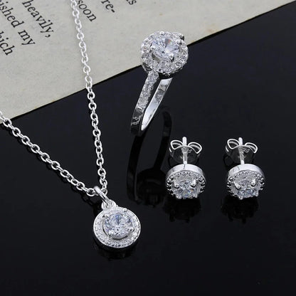 Super Conjunto Pontos De Luz Cravejados Prata 925 - Conp801