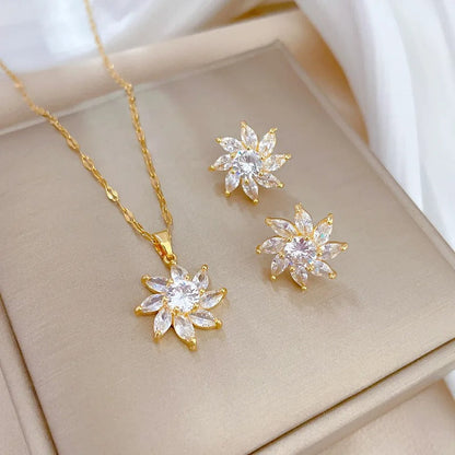 Conjunto Flores Banhado Em Ouro 18K - Conj245