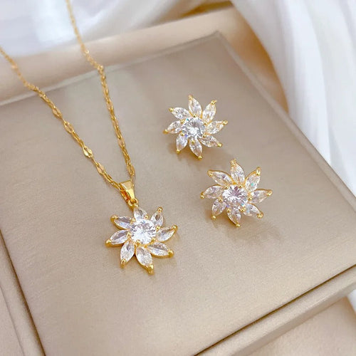 Conjunto Flores Banhado Em Ouro 18K - Conj245