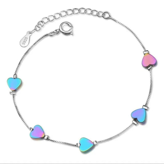 Pulseira Corações Prata 925 - Pul314