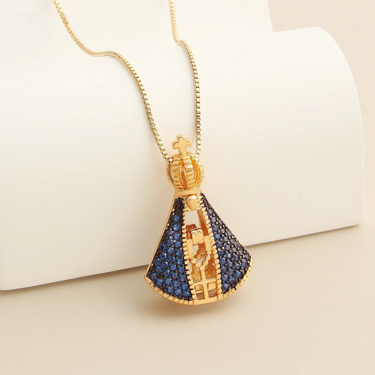 Colar Pingente Duplo Nossa Senhora Banhado Em Ouro 18K - Gargsi39