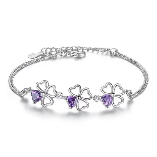 Pulseira Trevos Roxos Prata 925 - Pul313