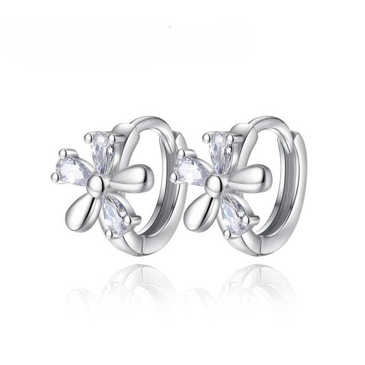 Brinco Argolinhas Cravejadas Flores Prata 925 - Brp073