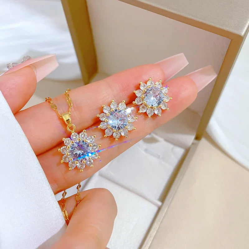 Conjunto Girassol De Zircônias Banhado Em Ouro 18K - Conj333