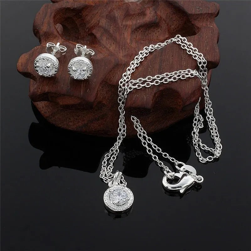 Super Conjunto Pontos De Luz Cravejados Prata 925 - Conp801