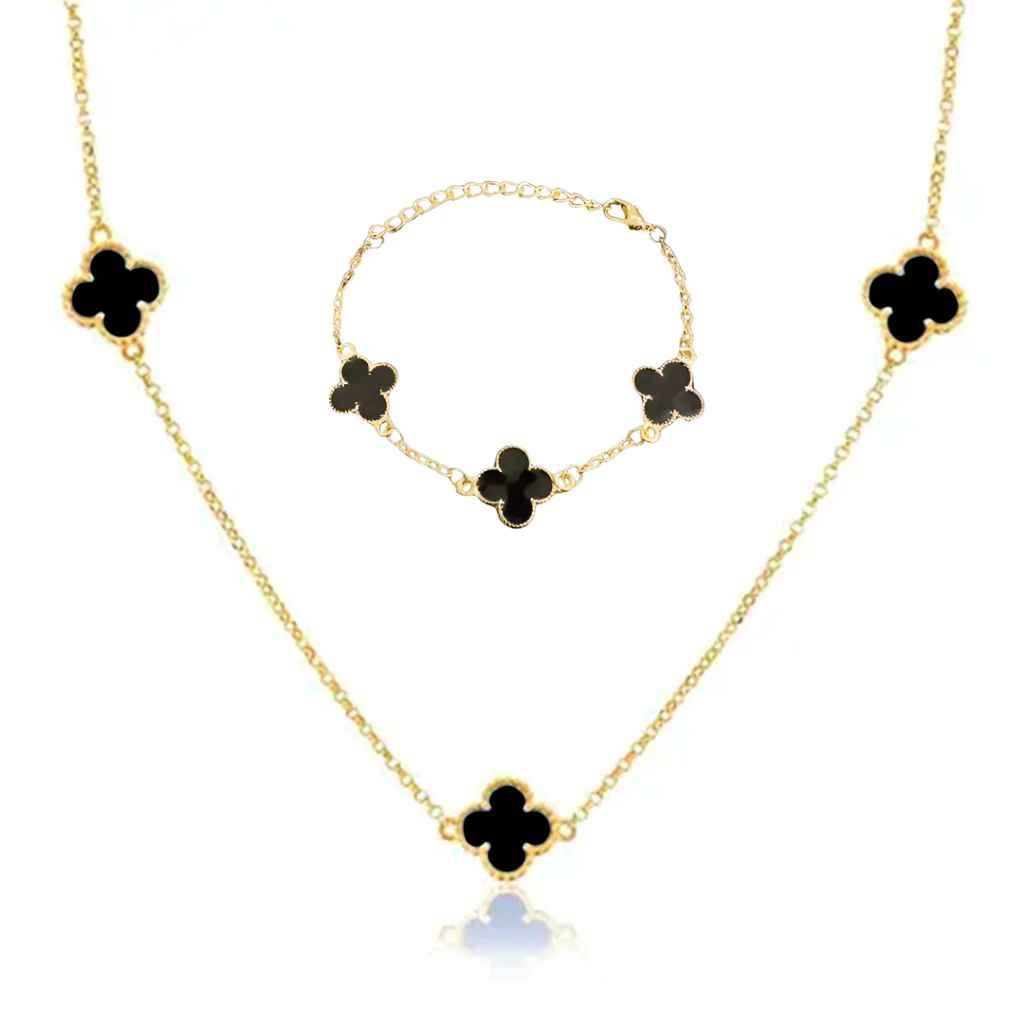 CONJUNTO TREVO BANHADO EM OURO 18K - CONJ83105