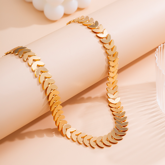Corrente Choker Escamas De Peixe 45Cm Banhada Em Ouro 18K - Cor1444