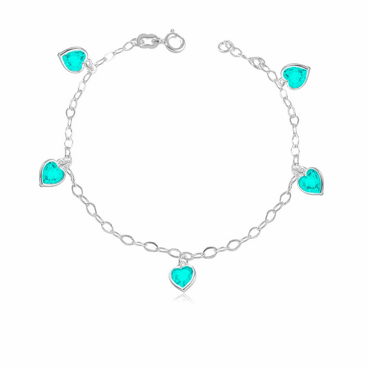 PULSEIRA CORAÇÕES AZUL MARINHO CLARO PRATA 925 - PUL489