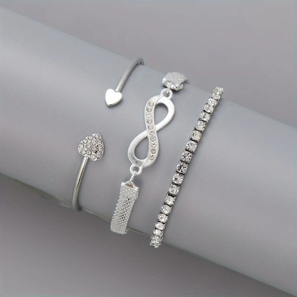 Conjunto De Pulseiras Infinito E Cravejadas Prata 925 - Pul1523