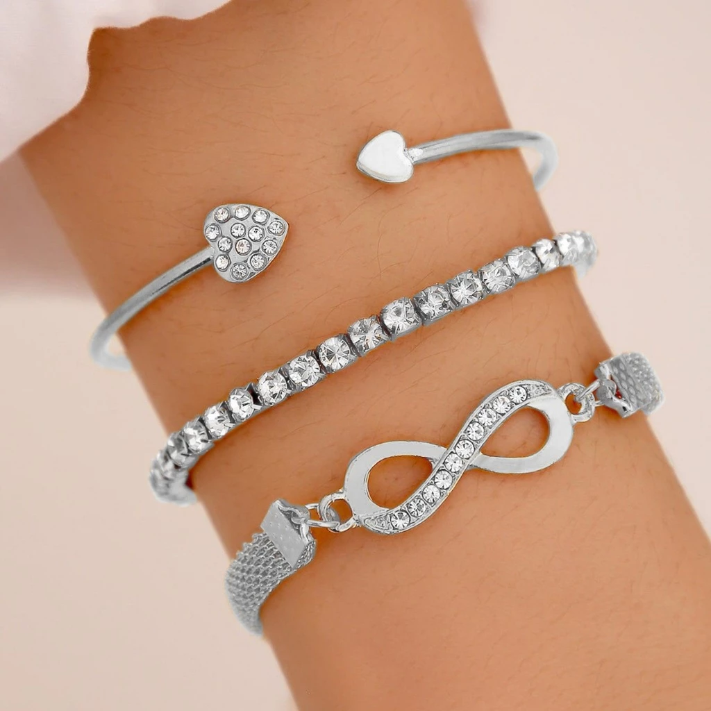 Conjunto De Pulseiras Infinito E Cravejadas Prata 925 - Pul1523