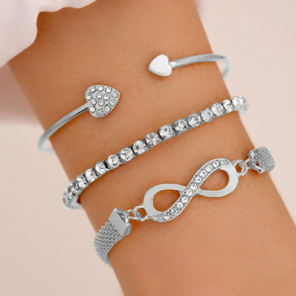 Conjunto De Pulseiras Infinito E Cravejadas Prata 925 - Pul1523