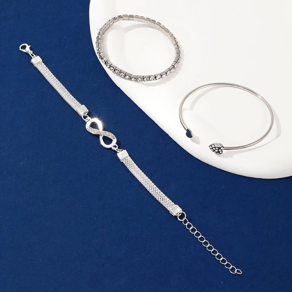 Conjunto De Pulseiras Infinito E Cravejadas Prata 925 - Pul1523