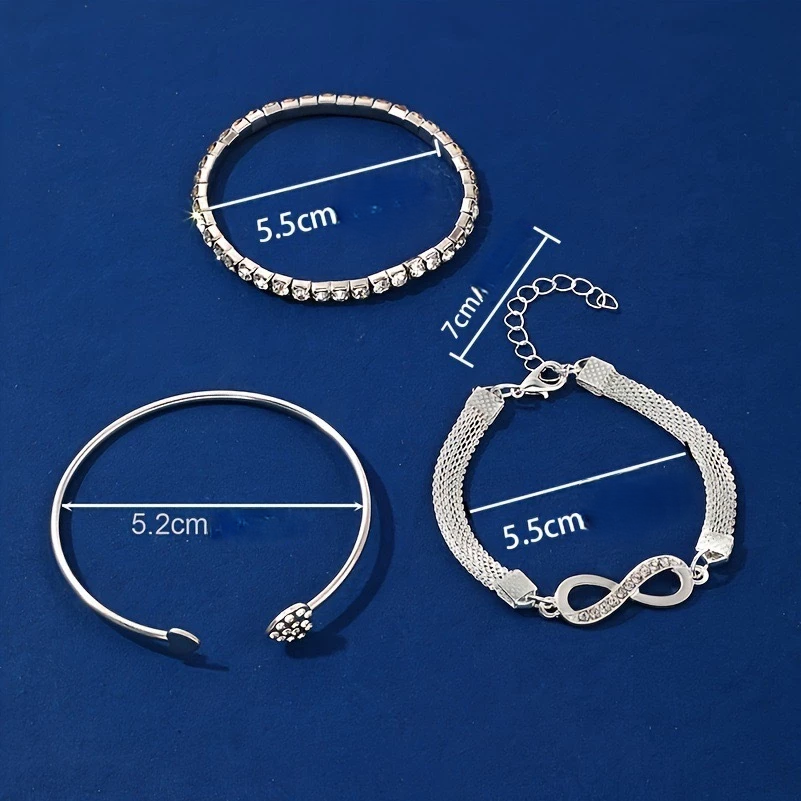 Conjunto De Pulseiras Infinito E Cravejadas Prata 925 - Pul1523